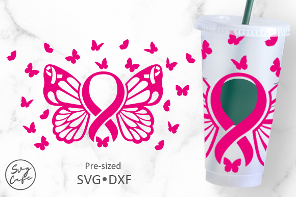 24oz Venti Cold Cup Cancer Ribbon Graphics and Crafts
