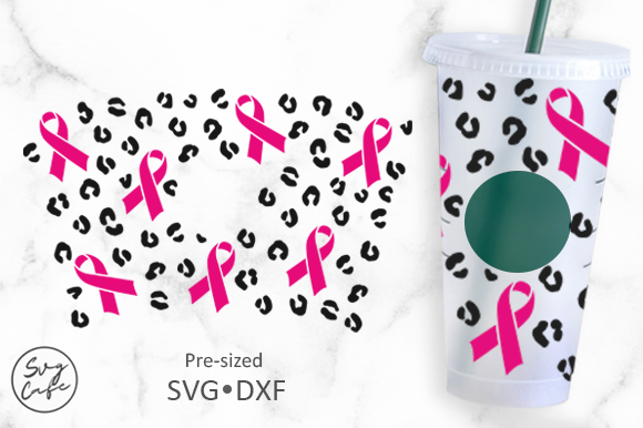 24OZ VENTI COLD CUP LEOPARD PINK RIBBONS: Graphics & Crafts for Branding