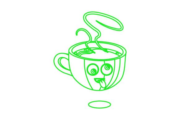 Coffee Cup Character Kawaii Outline Graphics