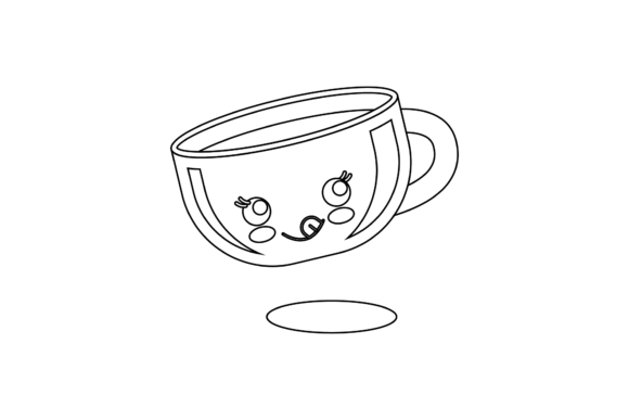 Coffee Cup Smile Kawaii Outline