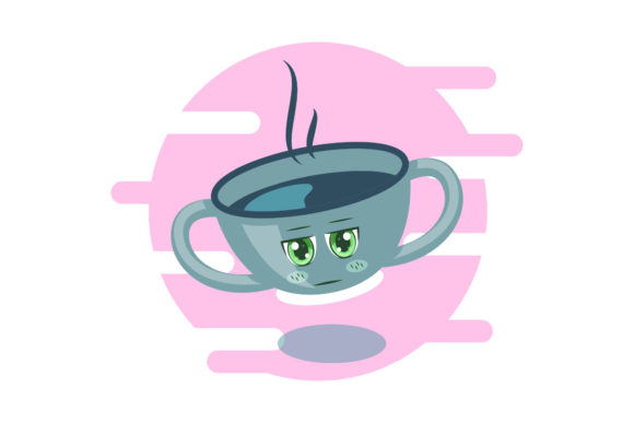 Coffee Hot Cup Kawaii Circle Clipart: Graphics for Local Business