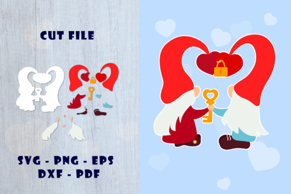 Couple Gnome Valentine Svg Hearts, Key Graphics