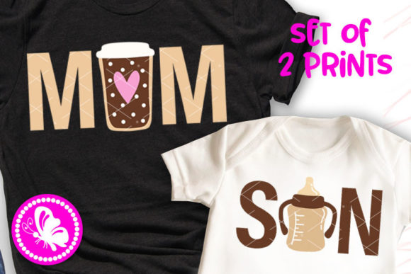 Mom Cup of Coffee Son Bottle of Milk Graphics