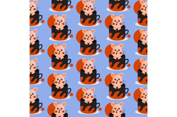Seamless Pattern Inside Cup Animal Cat Graphics
