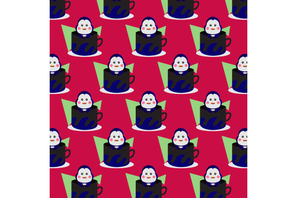 Seamless Pattern Inside Cup Penguin