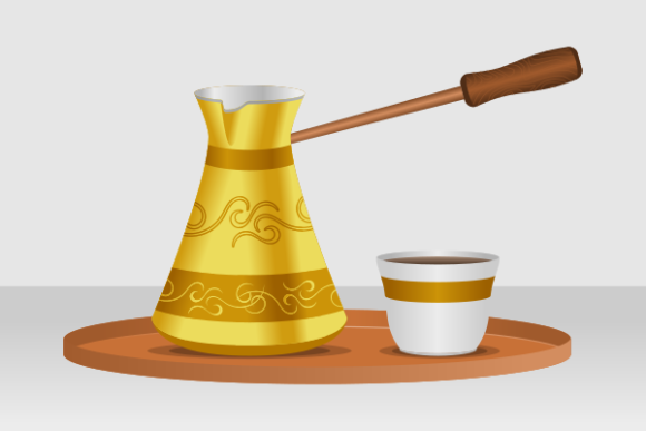 Turkish Cezve Coffee Pot and Fincan Cup Graphics